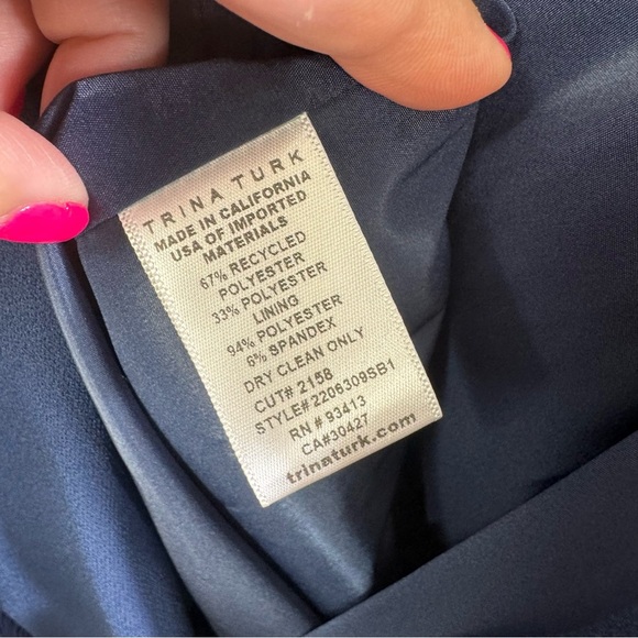 Trina Turk Alana navy‎ swing size 6 mock pleat Elegant Navy Fringe Dress nwt - Picture 13 of 14